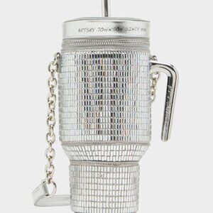 NWT Betsey Johnson Kitsch Hydration Honey Silver Tumbler Crossbody Bag